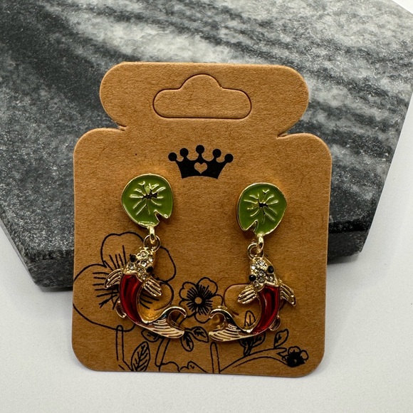 3/$15 Adorable Koi Fish Lilypad Dangle Earrings - Picture 6 of 7